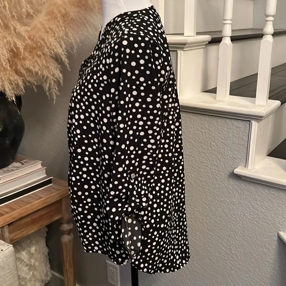 NY Collection 3/4 Push Tab Mandarin Collar Blouse with Front Pleats Size Small - Picture 3 of 7